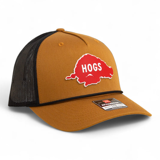 Arkansas Razorbacks Retro HOGS Red 3D Snapback Trucker Rope Hat- Caramel/ Black