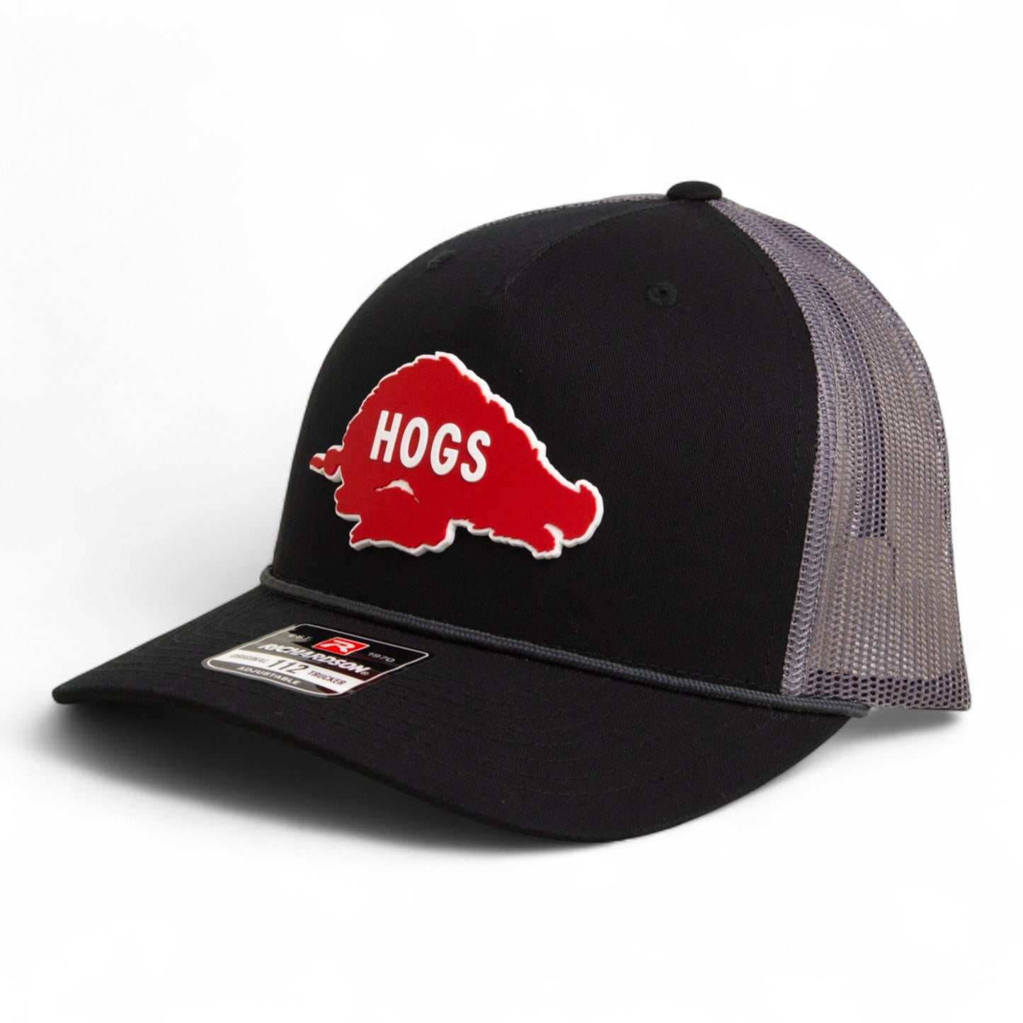 Arkansas Razorbacks Retro HOGS Red 3D Snapback Trucker Rope Hat- Black/ Charcoal