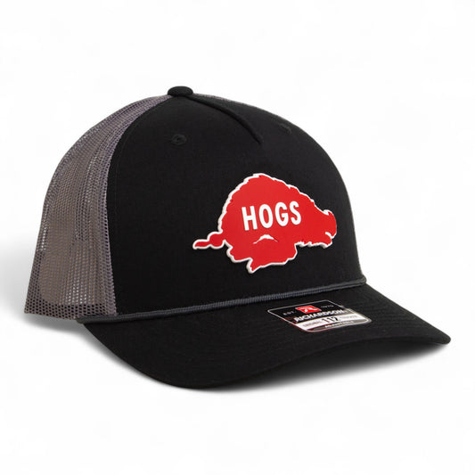 Arkansas Razorbacks Retro HOGS Red 3D Snapback Trucker Rope Hat- Black/ Charcoal
