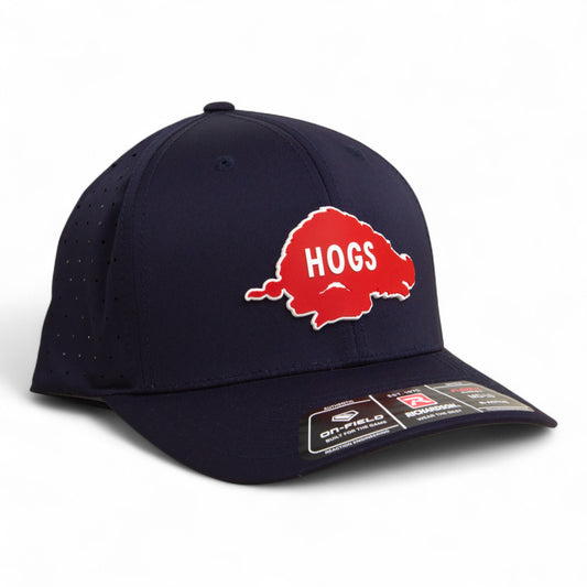 Arkansas Razorbacks Retro HOGS Red 3D Laser Perf R-Flex Cap- Navy