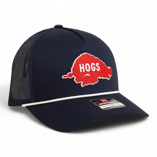 Arkansas Razorbacks Retro HOGS Red 3D Snapback Trucker Rope Hat- Navy/ White