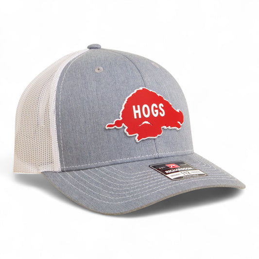 Arkansas Razorbacks Retro HOGS Red 3D Snapback Trucker Hat- Heather Grey/ White