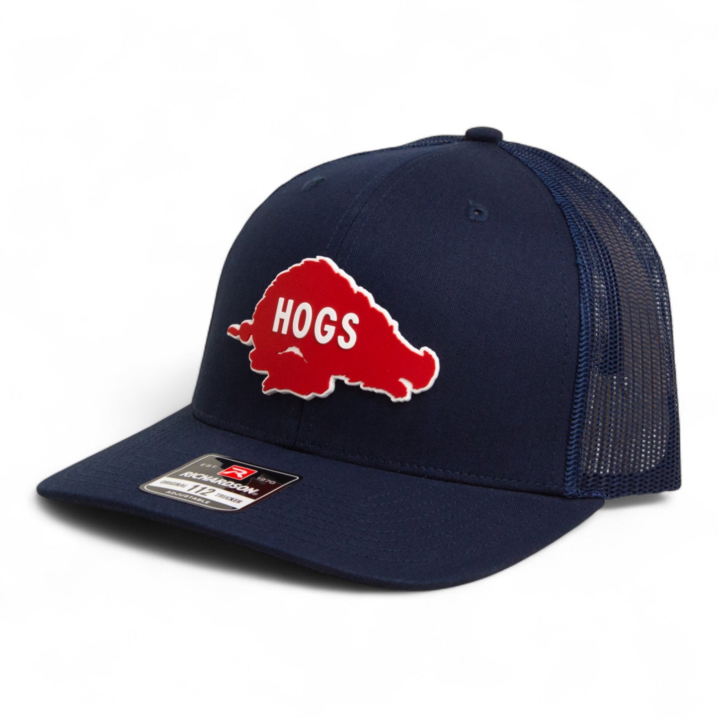 Arkansas Razorbacks Retro HOGS Red 3D Snapback Trucker Hat- Navy