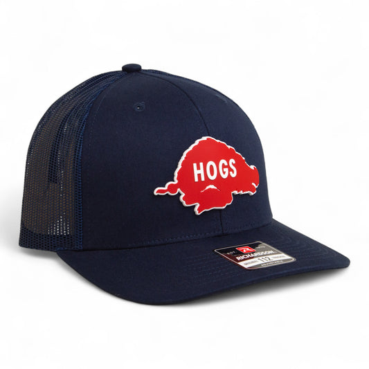 Arkansas Razorbacks Retro HOGS Red 3D Snapback Trucker Hat- Navy