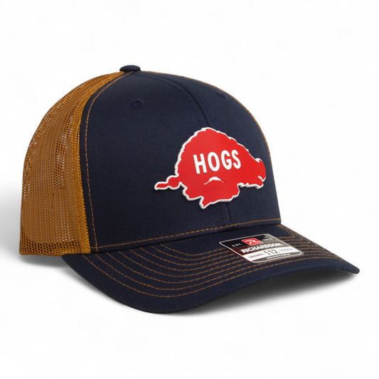 Arkansas Razorbacks Retro HOGS Red 3D Snapback Trucker Hat- Navy/ Carmel