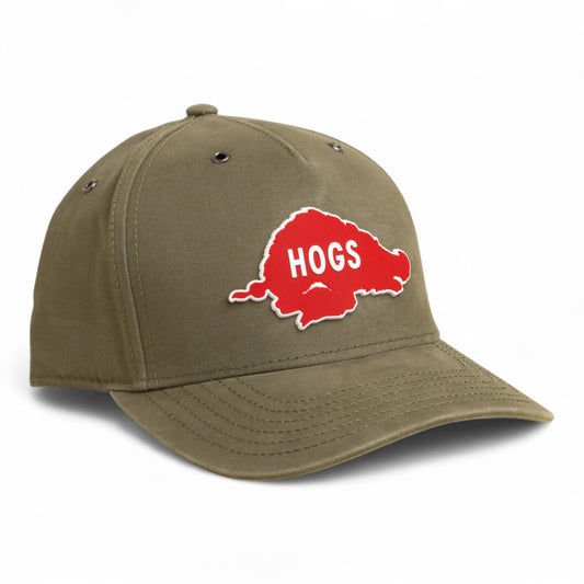 Arkansas Razorbacks Retro HOGS Red 3D Snapback Canvas Hat- Olive