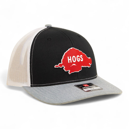 Arkansas Razorbacks Retro HOGS Red 3D Snapback Trucker Hat- Black/ White/ Heather Grey