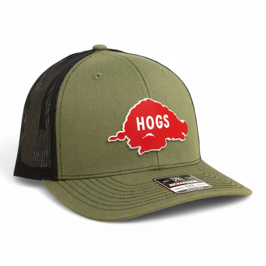 Arkansas Razorbacks Retro HOGS Red 3D Snapback Trucker Hat- Loden/ Black