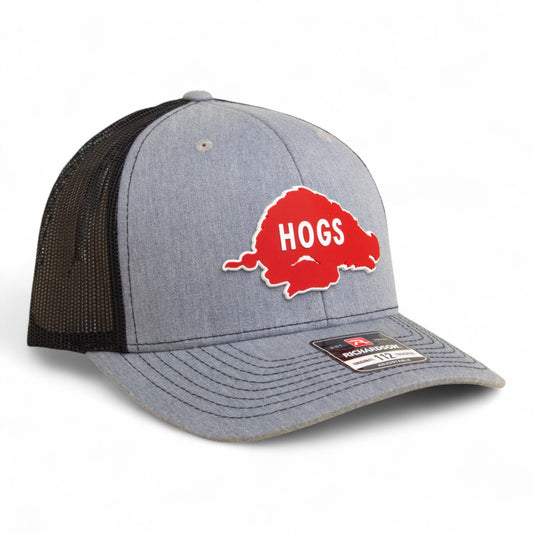 Arkansas Razorbacks Retro HOGS Red 3D Snapback Trucker Hat- Heather Grey/ Black