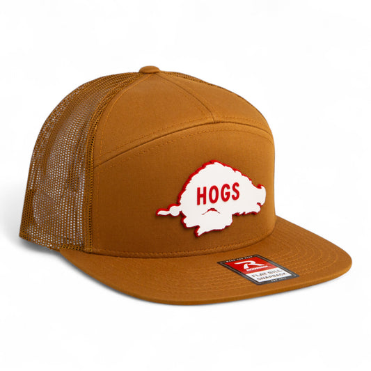 Arkansas Razorbacks Retro HOGS White 3D Snapback Seven-Panel Flat Bill Trucker Hat- Carmel