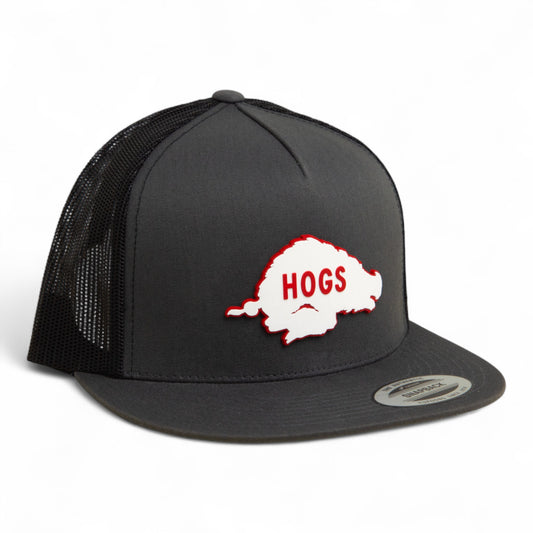 Arkansas Razorbacks Retro HOGS White 3D YP Snapback Flat Bill Trucker Hat- Charcoal/ Black