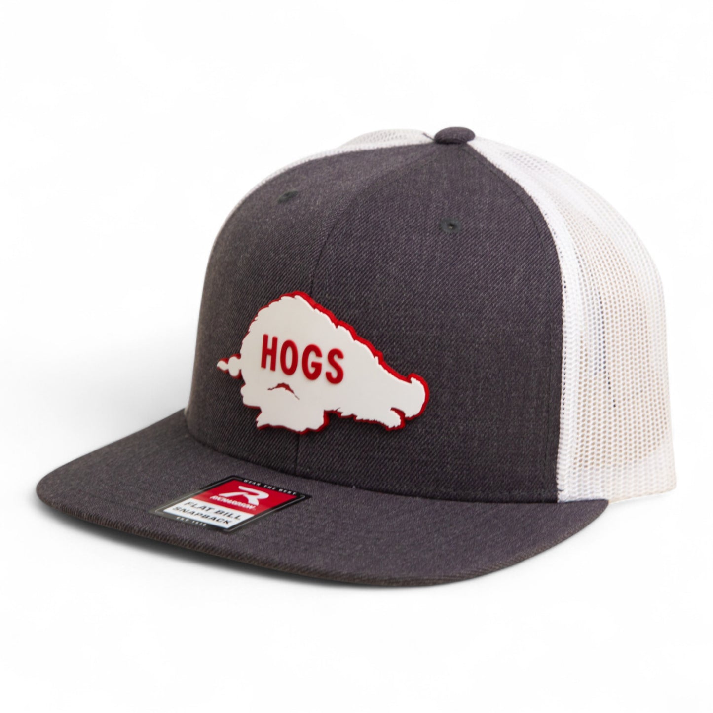 Arkansas Razorbacks Retro HOGS White 3D Wool Blend Flat Bill Hat- Heather Charcoal/ White