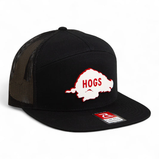 Arkansas Razorbacks Retro HOGS White 3D Snapback Seven-Panel Flat Bill Trucker Hat- Black