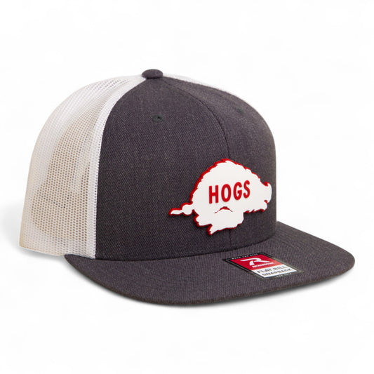 Arkansas Razorbacks Retro HOGS White 3D Wool Blend Flat Bill Hat- Heather Charcoal/ White