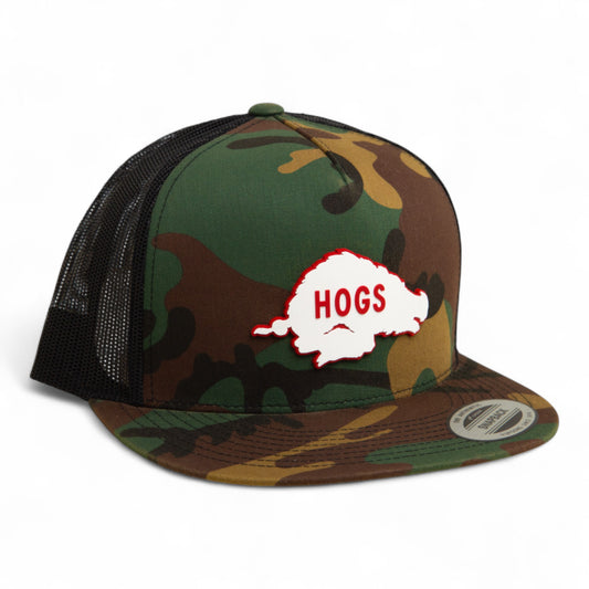 Arkansas Razorbacks Retro HOGS White 3D YP Snapback Flat Bill Trucker Hat- Army Camo/ Black
