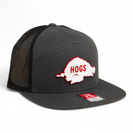 Arkansas Razorbacks Retro HOGS White 3D Snapback Seven-Panel Flat Bill Trucker Hat- Charcoal/ Black