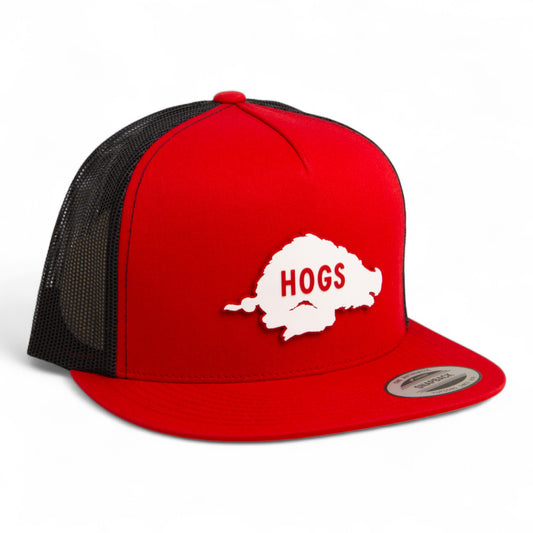 Arkansas Razorbacks Retro HOGS White 3D YP Snapback Flat Bill Trucker Hat- Red/ Black