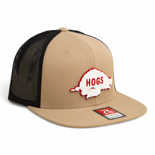 Arkansas Razorbacks Retro HOGS White 3D Wool Blend Flat Bill Hat- Tan/ Black