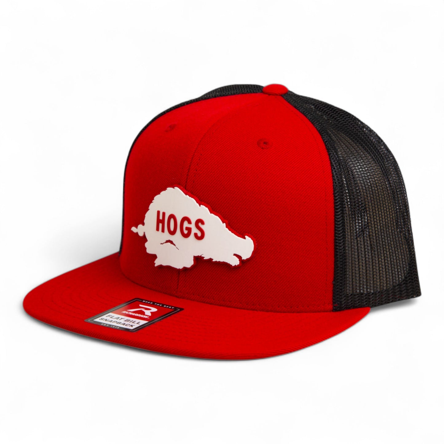 Arkansas Razorbacks Retro HOGS White 3D Wool Blend Flat Bill Hat- Red/ Black