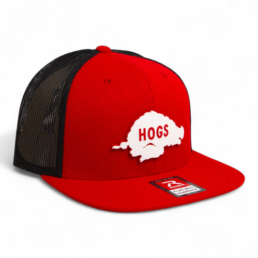 Arkansas Razorbacks Retro HOGS White 3D Wool Blend Flat Bill Hat- Red/ Black