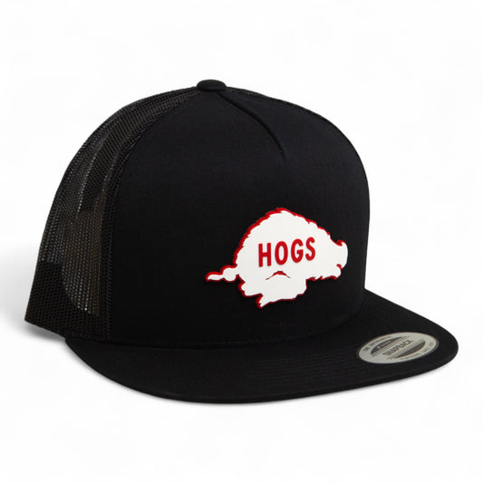 Arkansas Razorbacks Retro HOGS White 3D YP Snapback Flat Bill Trucker Hat- Black