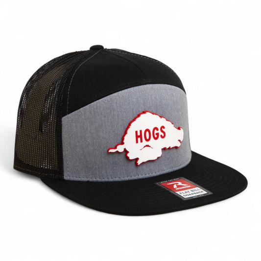 Arkansas Razorbacks Retro HOGS White 3D Snapback Seven-Panel Flat Bill Trucker Hat- Heather Grey/ Black