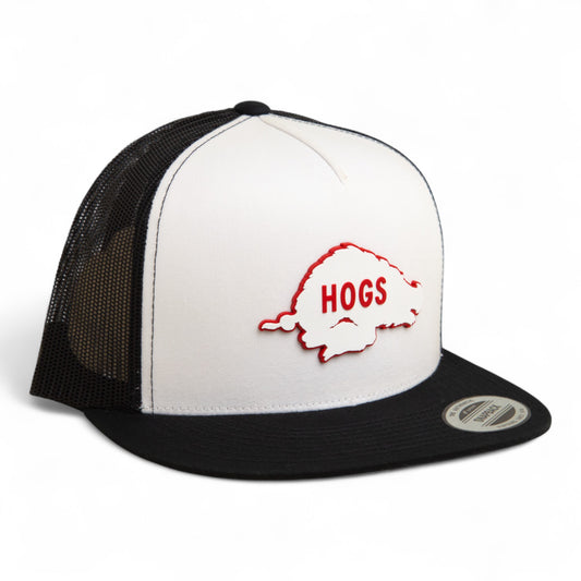 Arkansas Razorbacks Retro HOGS White 3D YP Snapback Flat Bill Trucker Hat- White/ Black