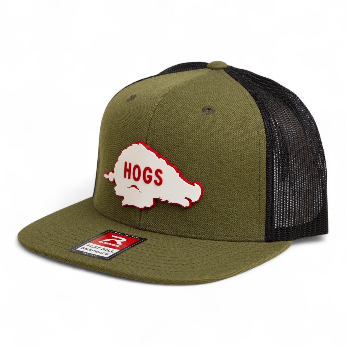 Arkansas Razorbacks Retro HOGS White 3D Wool Blend Flat Bill Hat- Loden/ Black