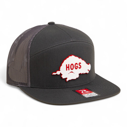 Arkansas Razorbacks Retro HOGS White 3D Snapback Seven-Panel Flat Bill Trucker Hat- Charcoal