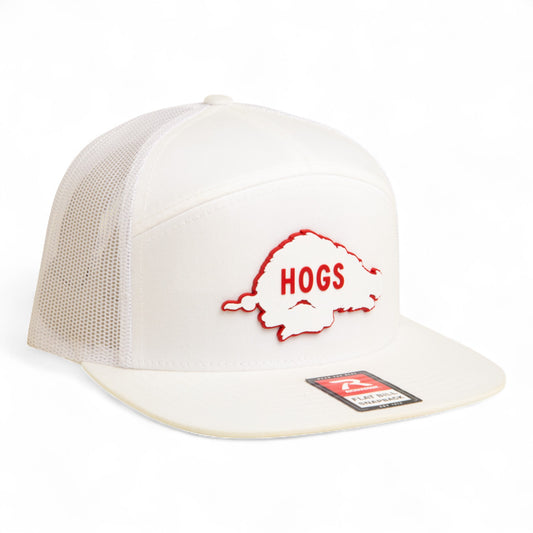 Arkansas Razorbacks Retro HOGS White 3D Snapback Seven-Panel Flat Bill Trucker Hat- White