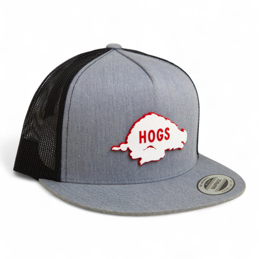 Arkansas Razorbacks Retro HOGS White 3D YP Snapback Flat Bill Trucker Hat- Heather Grey/ Black