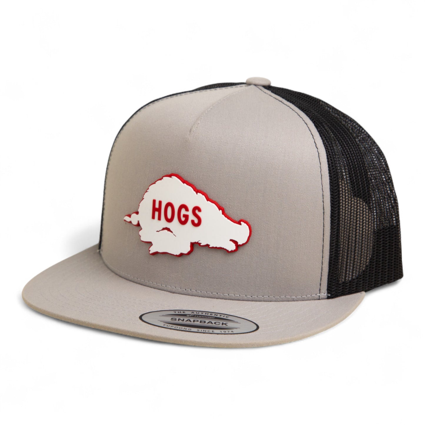 Arkansas Razorbacks Retro HOGS White 3D YP Snapback Flat Bill Trucker Hat- Silver/ Black