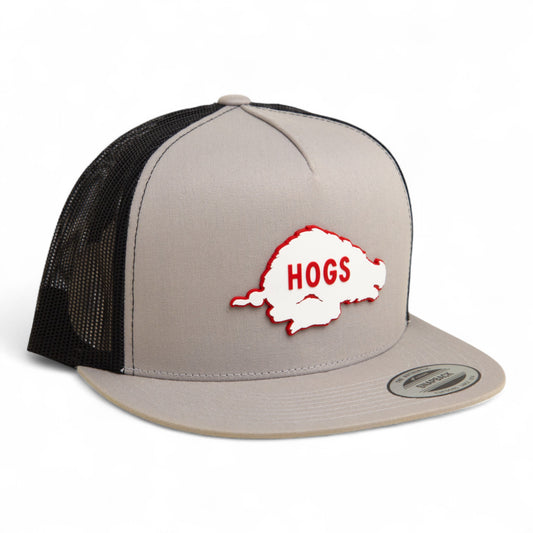 Arkansas Razorbacks Retro HOGS White 3D YP Snapback Flat Bill Trucker Hat- Silver/ Black
