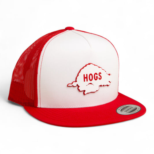 Arkansas Razorbacks Retro HOGS White 3D YP Snapback Flat Bill Trucker Hat- White/ Red