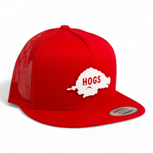 Arkansas Razorbacks Retro HOGS White 3D YP Snapback Flat Bill Trucker Hat- Red