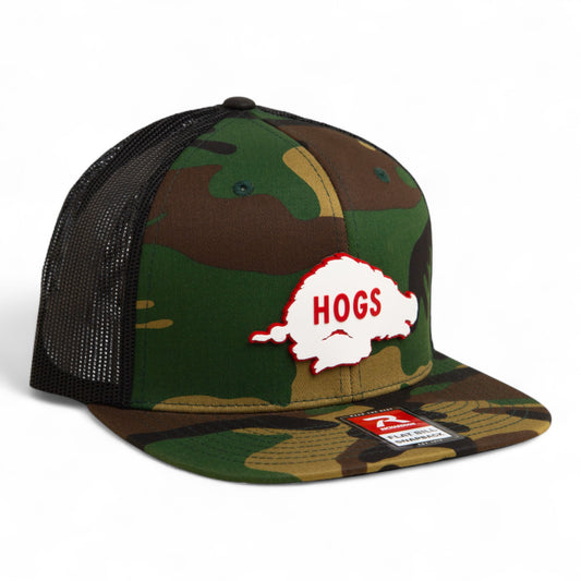 Arkansas Razorbacks Retro HOGS White 3D Wool Blend Flat Bill Hat- Army Camo/ Black