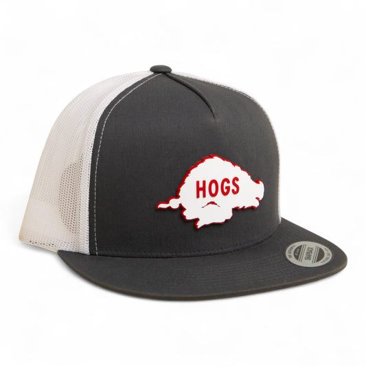 Arkansas Razorbacks Retro HOGS White 3D YP Snapback Flat Bill Trucker Hat- Charcoal/ White
