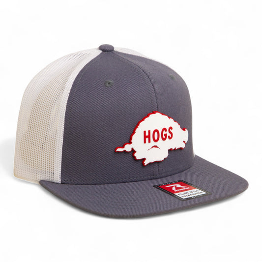 Arkansas Razorbacks Retro HOGS White 3D Wool Blend Flat Bill Hat- Charcoal/ White