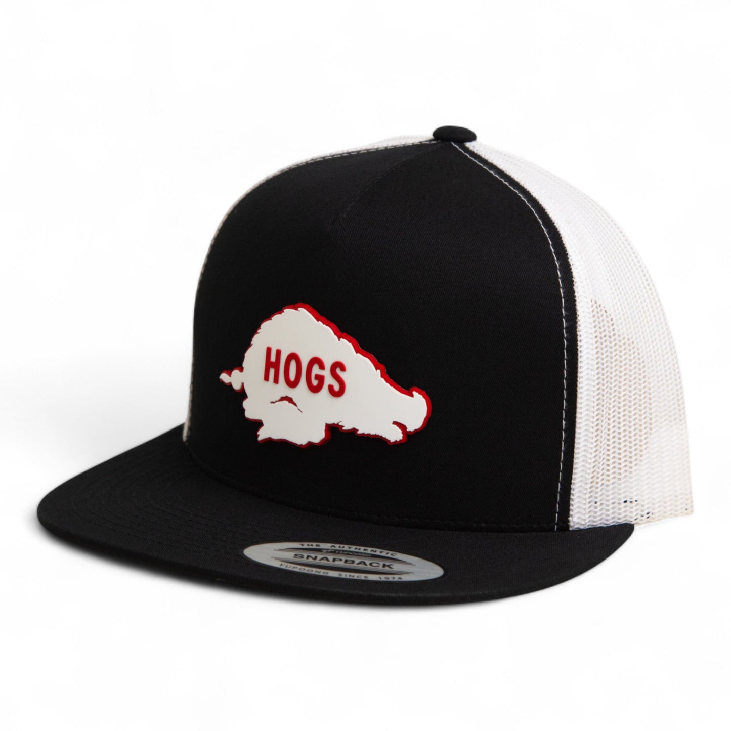 Arkansas Razorbacks Retro HOGS White 3D YP Snapback Flat Bill Trucker Hat- Black/ White