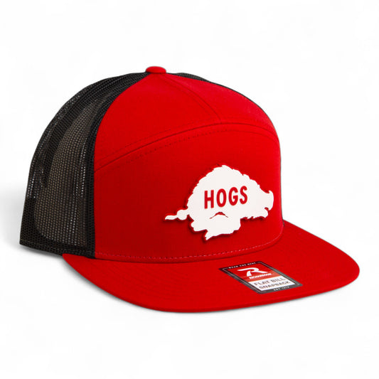 Arkansas Razorbacks Retro HOGS White 3D Snapback Seven-Panel Flat Bill Trucker Hat- Red/ Black