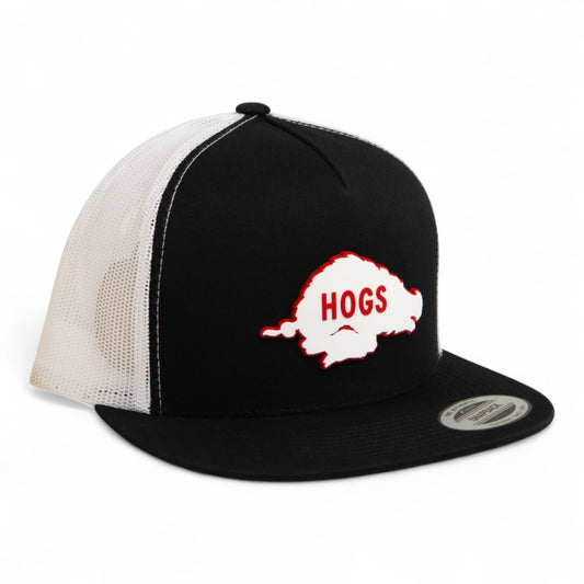 Arkansas Razorbacks Retro HOGS White 3D YP Snapback Flat Bill Trucker Hat- Black/ White