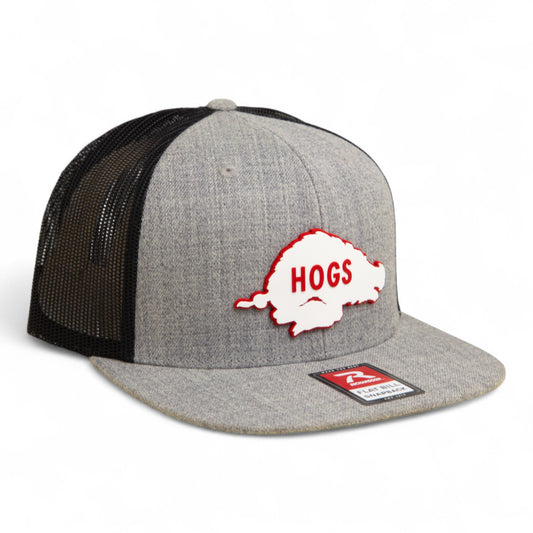 Arkansas Razorbacks Retro HOGS White 3D Wool Blend Flat Bill Hat- Heather Grey/ Black
