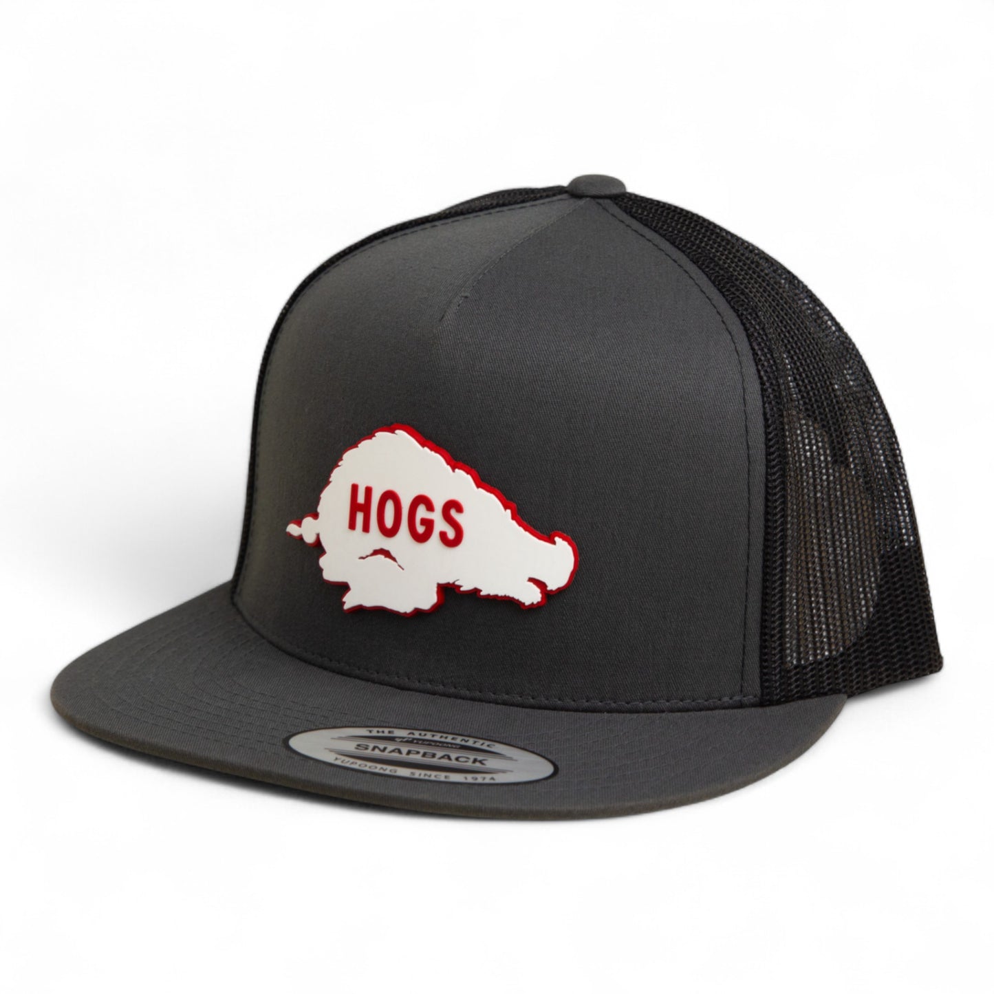 Arkansas Razorbacks Retro HOGS White 3D YP Snapback Flat Bill Trucker Hat- Charcoal/ Black