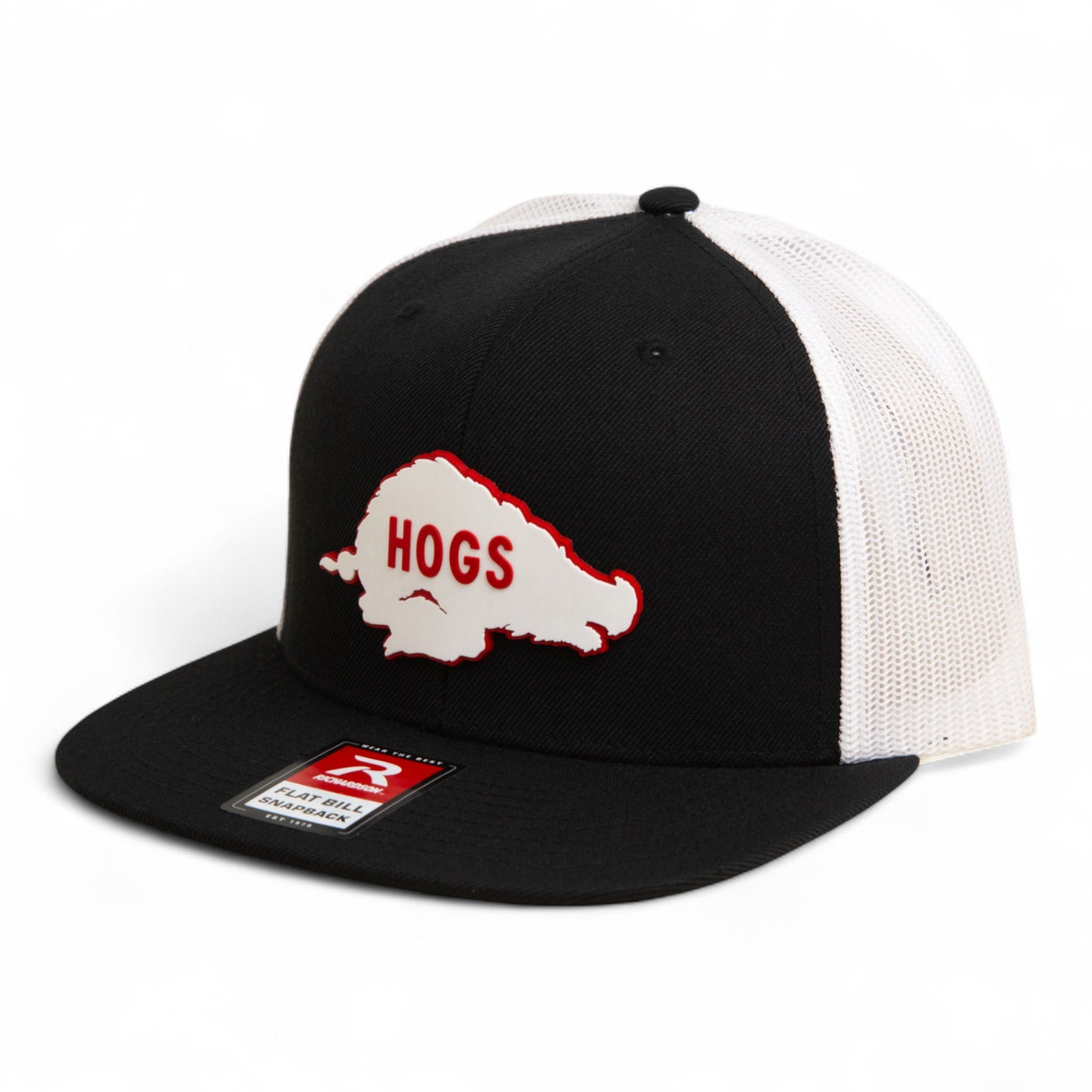 Arkansas Razorbacks Retro HOGS White 3D Wool Blend Flat Bill Hat- Black/ White