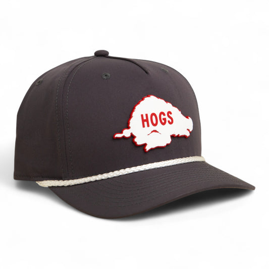 Arkansas Razorbacks Retro HOGS White 3D Five Panel Classic Rope Hat- Charcoal/ White