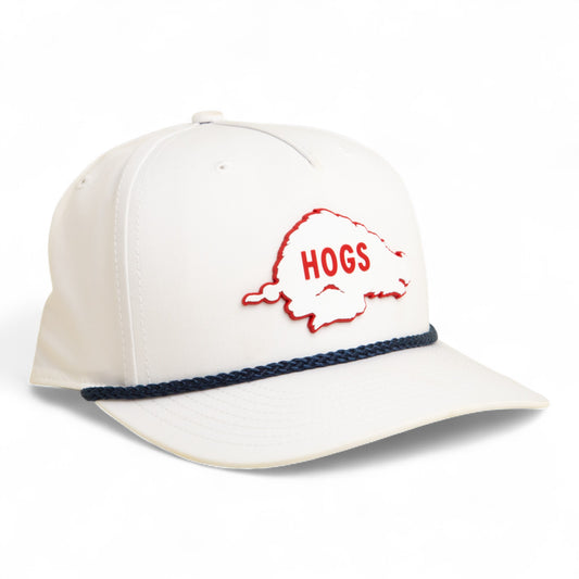 Arkansas Razorbacks Retro HOGS White 3D Five Panel Classic Rope Hat- White/ Navy