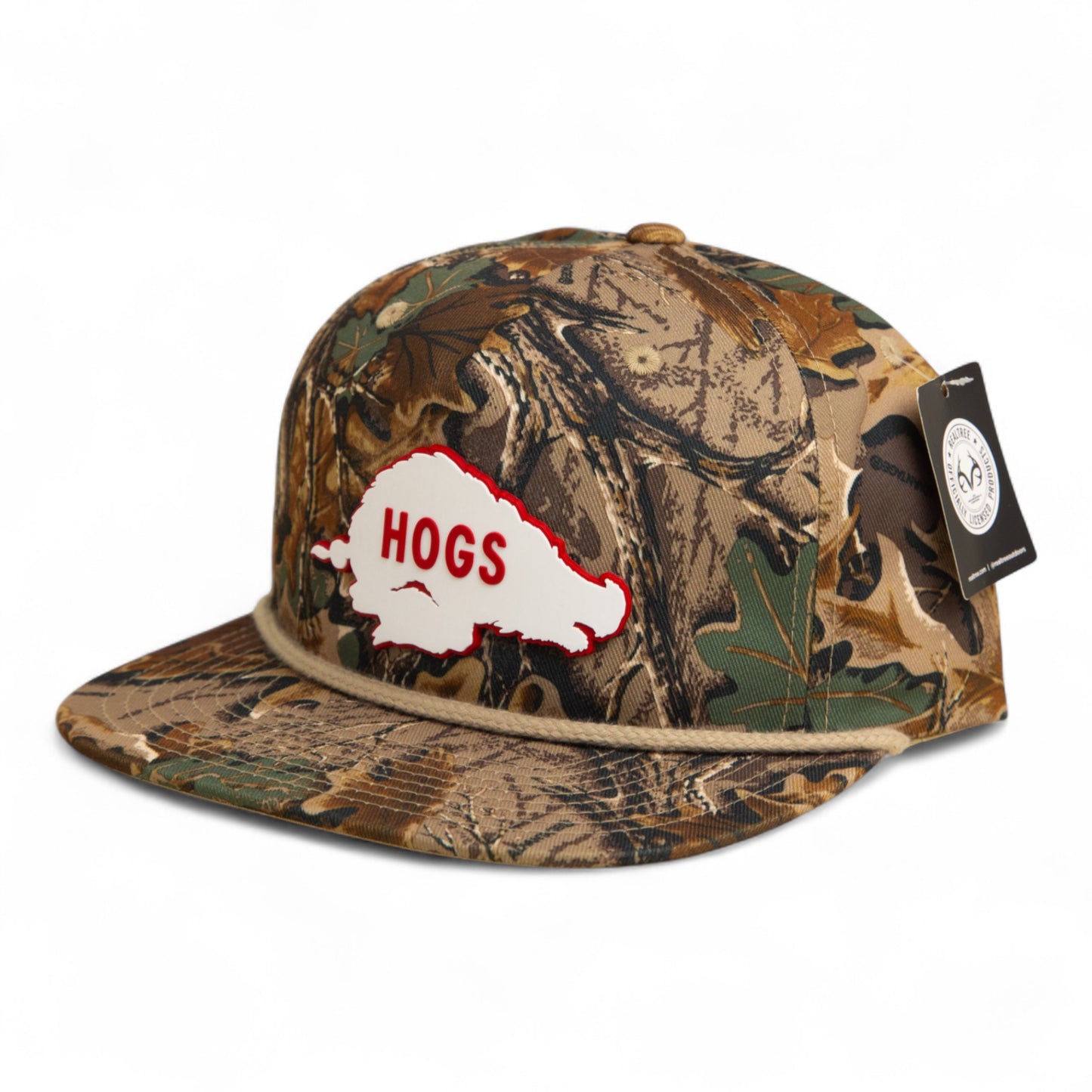 Arkansas Razorbacks Retro HOGS White 3D Umpqua Rope Hat- Realtree Advantage/ Khaki