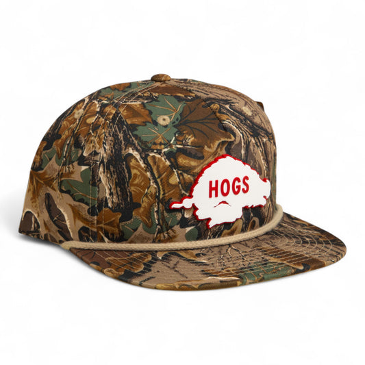 Arkansas Razorbacks Retro HOGS White 3D Umpqua Rope Hat- Realtree Advantage/ Khaki