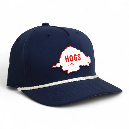 Arkansas Razorbacks Retro HOGS White 3D Five Panel Classic Rope Hat- Navy/ White