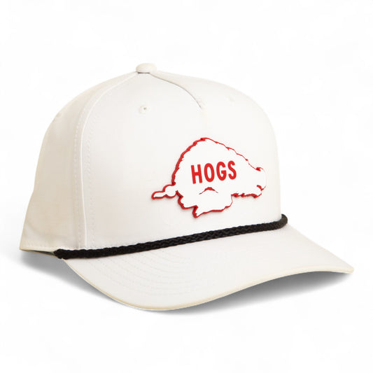 Arkansas Razorbacks Retro HOGS White 3D Five Panel Classic Rope Hat- White/ Black
